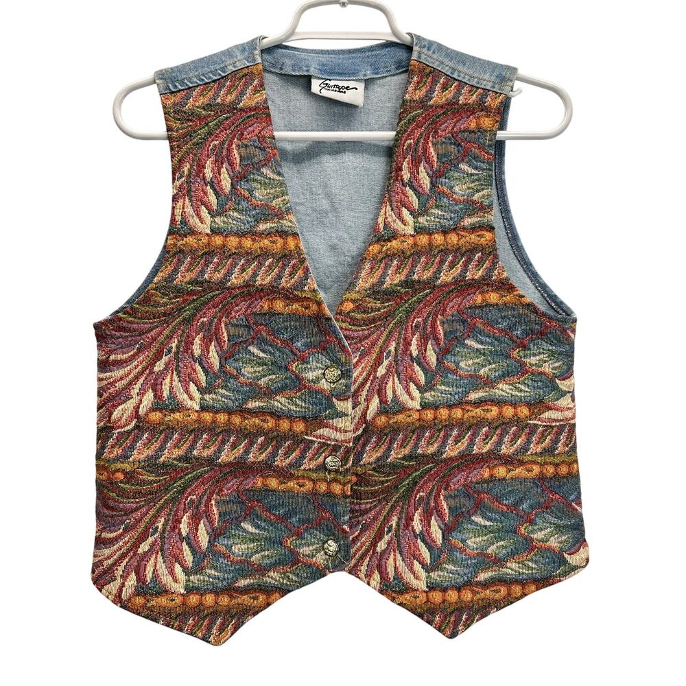 Guissepe Collections Denim Tapestry Vest Small Vintage